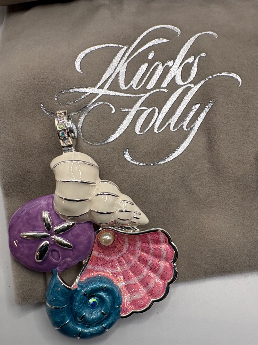 Kirk's Folly Coastal Enamel Magnetic Shell Pendant - Purple Pink Teal